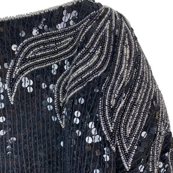 Vintage Bonwit Teller SILK Sequin Beaded Blouse Top Evening Coctail Size S Black - Picture 3 of 7